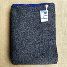 Load image into Gallery viewer, Grey Soft Army Blanket SINGLE with Blue Blanket Stitched Edge - Fresh Retro Love NZ Wool Blankets