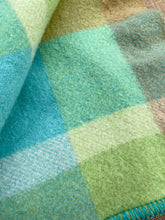 Load image into Gallery viewer, Apple Green & Aqua Blue SMALL SINGLE Pure Wool Blanket