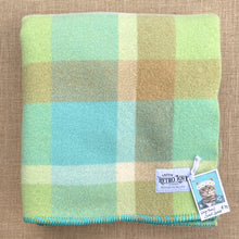 Load image into Gallery viewer, Apple Green & Aqua Blue SMALL SINGLE Pure Wool Blanket
