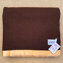 Load image into Gallery viewer, Deep Bark Brown DOUBLE/QUEEN Wool Blanket with Gold Satin Trim