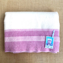 Load image into Gallery viewer, Classic KNEE/BABY Blanket in Cream with Rouge Pink Stripe - Fresh Retro Love NZ Wool Blankets