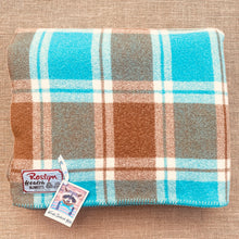 Load image into Gallery viewer, Thick & Heavy Turquoise & Brown KING SINGLE Pure New Zealand Wool Blanket.