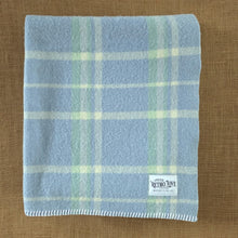 Load image into Gallery viewer, Powder Blue, Mint &amp; Cream Check SINGLE New Zealand Wool Blanket
