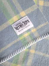 Load image into Gallery viewer, Powder Blue, Mint &amp; Cream Check SINGLE New Zealand Wool Blanket
