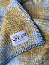 Load image into Gallery viewer, Gentlemanly Tweed SINGLE blanket in soft blue, mustard and cream
