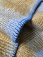Load image into Gallery viewer, Gentlemanly Tweed SINGLE blanket in soft blue, mustard and cream
