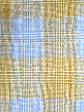 Load image into Gallery viewer, Gentlemanly Tweed SINGLE blanket in soft blue, mustard and cream
