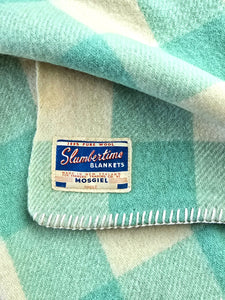 Mint & Cream Check SINGLE New Zealand Wool Blanket