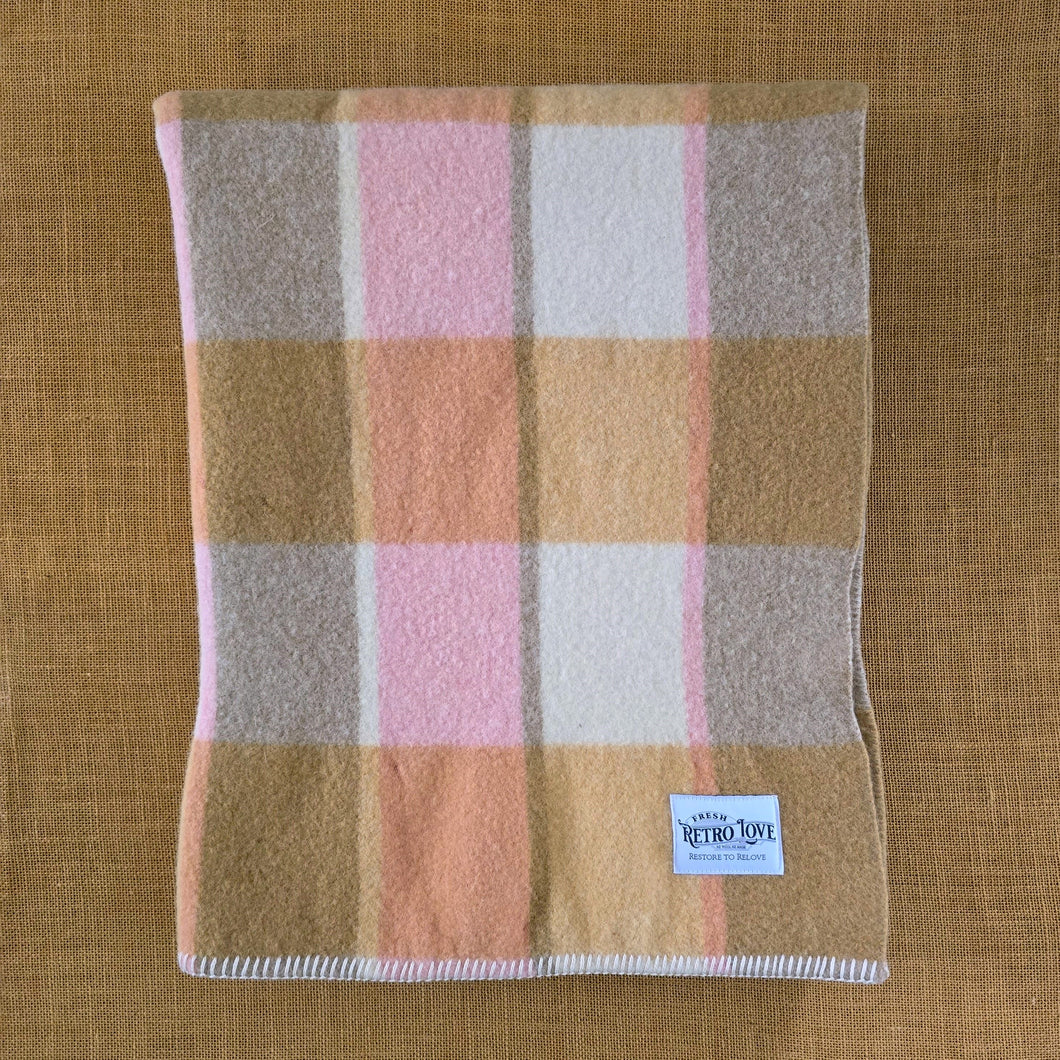 Pink, Caramel & Cream Plaid COT/KNEE New Zealand Wool Blanket