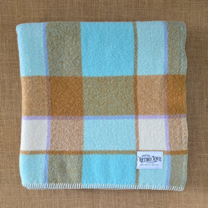 Soft Aqua/Cream/Mustard COT/KNEE New Zealand Wool Blanket