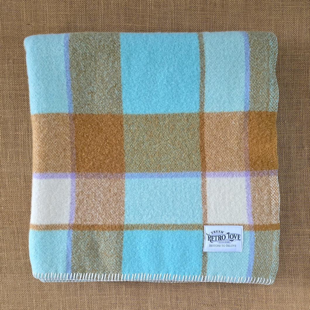 Soft Aqua/Cream/Mustard COT/KNEE New Zealand Wool Blanket