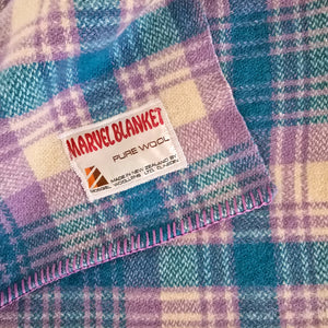 Turquoise, Mauve and Cream KING SINGLE New Zealand Wool Blanket