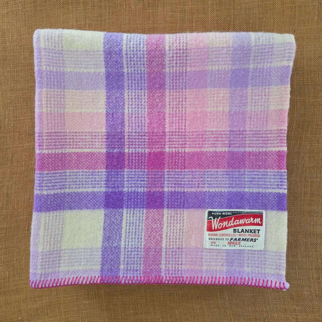 Fuchsia, Violet, Pink & Cream SINGLE New Zealand Wool Blanket