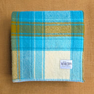 Fresh Retro Favourite! Turquoise, Cream and Mustard SINGLE New Zealand Wool Blanket. 3 of 3
