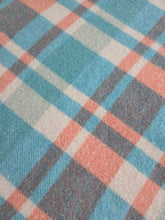 Load image into Gallery viewer, Beachy Turquoise and Coral SINGLE Pure Wool Retro Blanket
