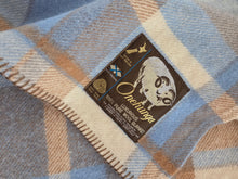 Load image into Gallery viewer, Exceptional Sky Blue and Neutral Brown KING SINGLE Onehunga NZ Wool Blanket
