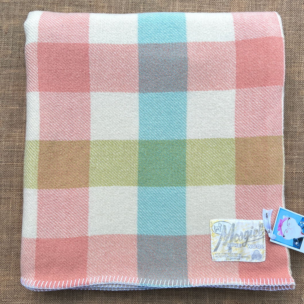 Soft Pastel Check SINGLE Lightweight New Zealand Wool Blanket