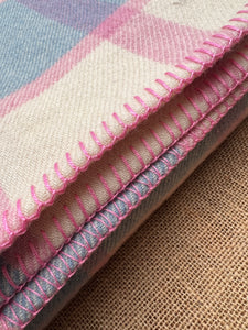 Pink and Blue Check QUEEN Napier Woollen Mills Vintage NZ Wool Blanket.