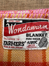 Load image into Gallery viewer, Cheerful Orange and Pink Wondawarm QUEEN Extra Long NZ Wool blanket
