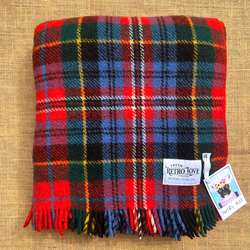 Thick Durable Blue & Red Tartan TRAVEL RUG New Zealand Wool Blanket