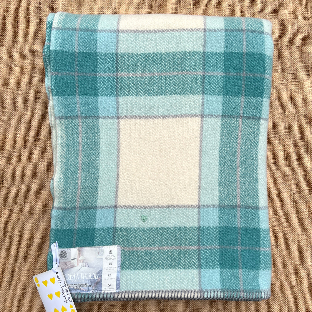 Fabulous Mint with handstitched hearts SINGLE New Zealand Wool Blanket