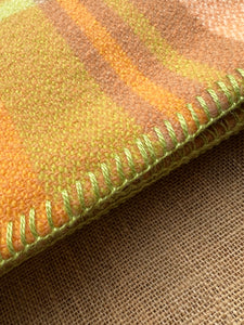 Melon and Orange Plaid SINGLE Retro New Zealand Wool Blanket (with label)