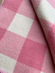 Soft Pink Check SINGLE New Zealand Wool Blanket