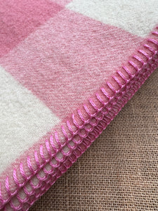 Soft Pink Check SINGLE New Zealand Wool Blanket