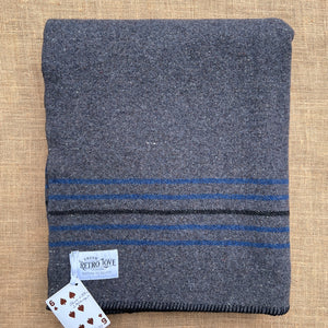Blue Stripe Vintage Army Blanket SINGLE New Zealand Wool Blanket