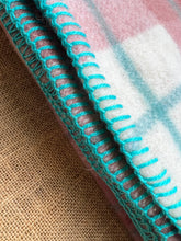 Load image into Gallery viewer, Rouge Pink and Blue SINGLE Retro New Zealand Wool Blanket
