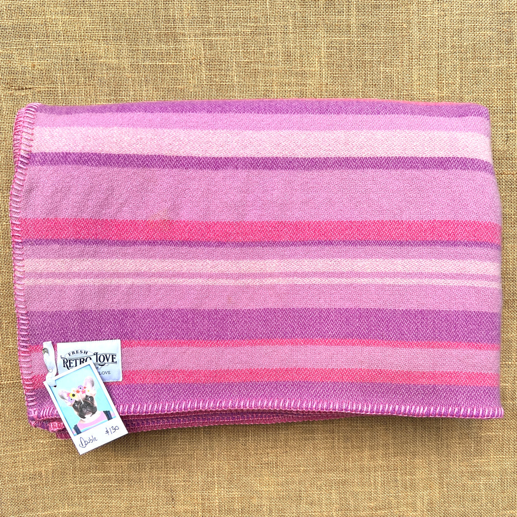 Pretty purple striped DOUBLE New Zealand wool blanket