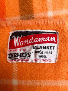 AS NEW Soft and Vibrant Orange SINGLE Wondawarm Farmers Blanket - Fresh Retro Love NZ Wool Blankets