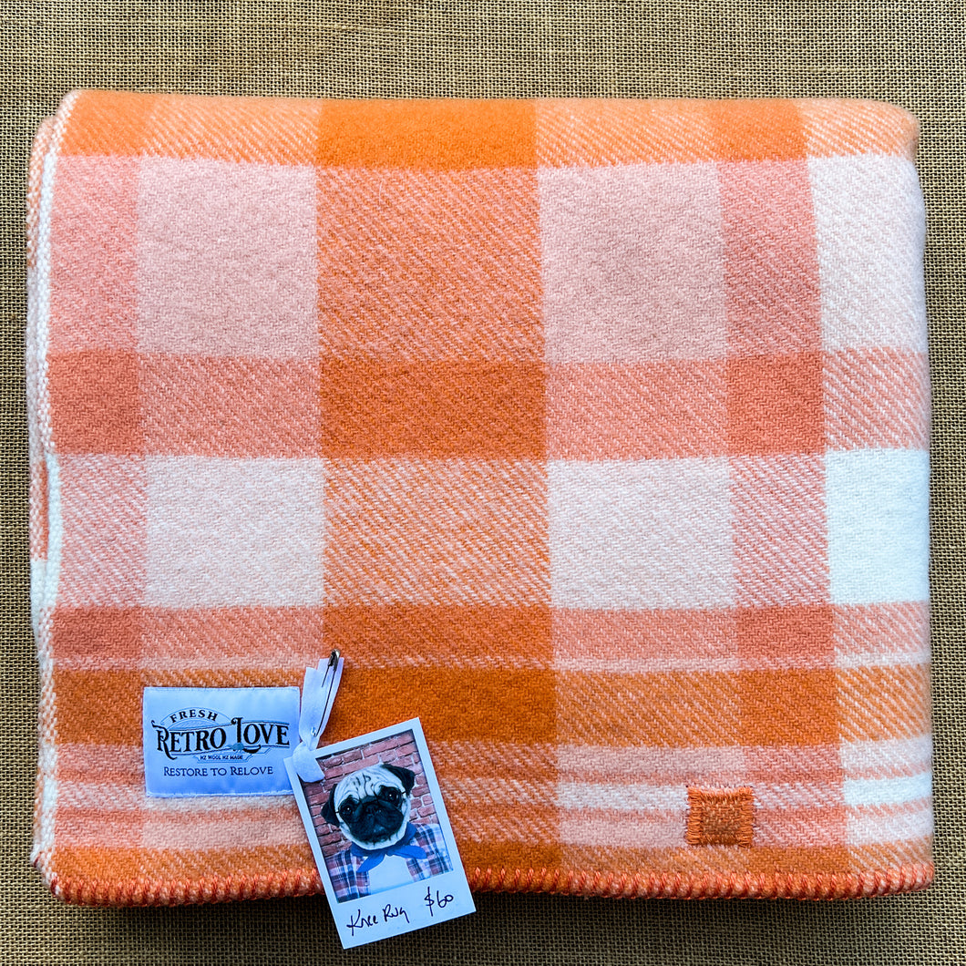 Orange and Cream Check KNEE RUG/COT New Zealand Wool Blanket