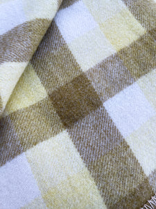 Olive, Lemon & Cream  DOUBLE New Zealand Wool Blanket