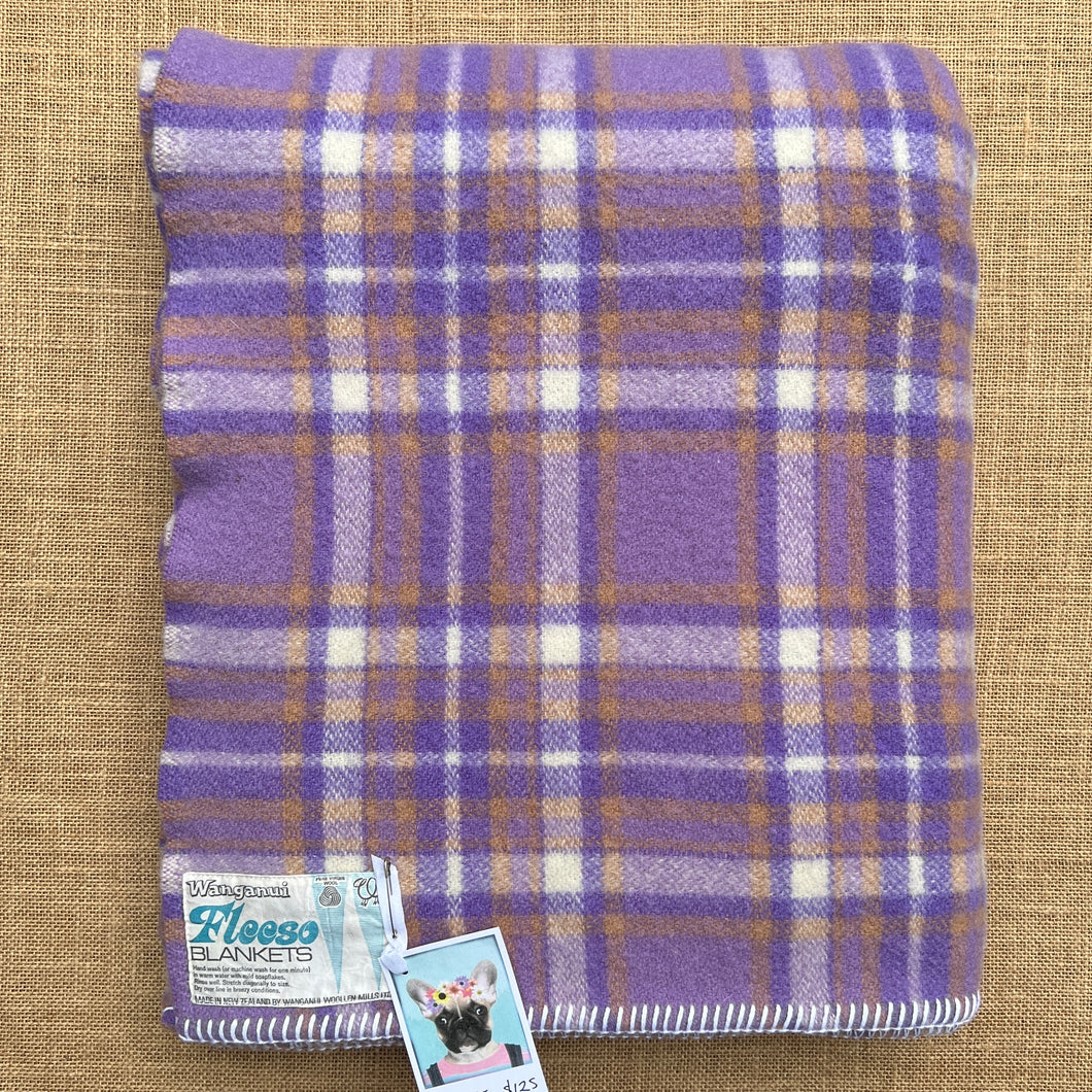 Fun Mauve Violet SMALL SINGLE New Zealand Wool Blanket (no patch repairs)