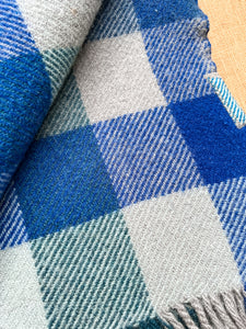 Soft ONEHUNGA Blue Check TASSELED THROW - 100% Wool
