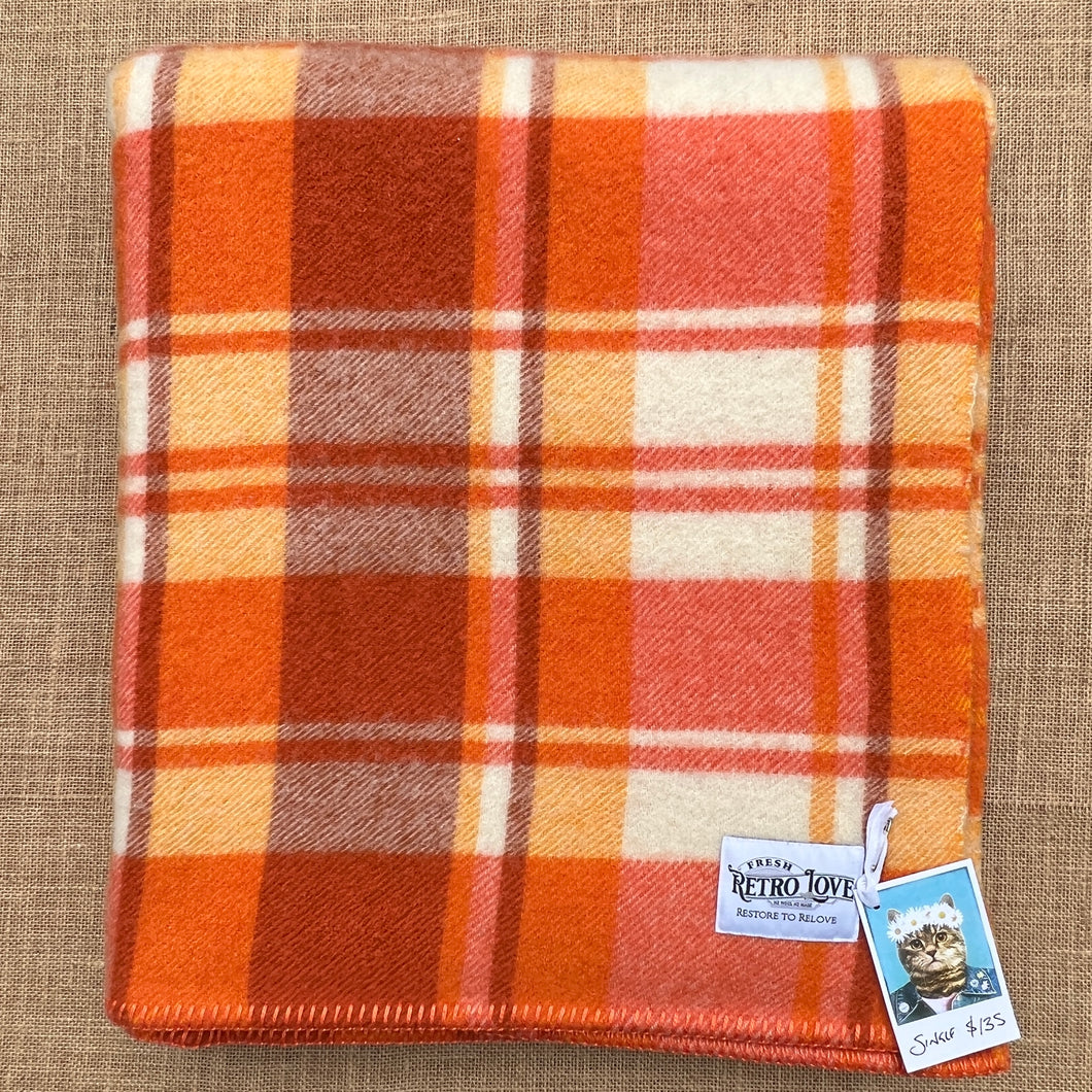 Bright Retro Orange SINGLE New Zealand Wool Blanket
