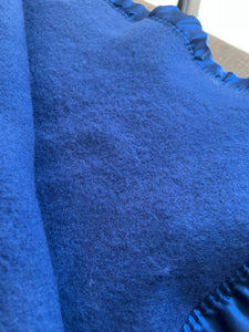 Thick Dark Denim Blue QUEEN Merino Wool Blanket with Satin Trim