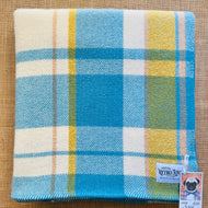 Soft Blue/Cream/Mustard SINGLE New Zealand Wool Blanket