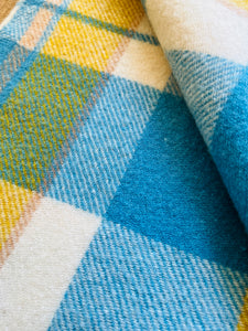 Soft Blue/Cream/Mustard SINGLE New Zealand Wool Blanket (with label)