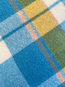 Soft Blue/Cream/Mustard SINGLE New Zealand Wool Blanket (with label)