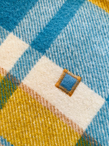 Soft Blue/Cream/Mustard SINGLE New Zealand Wool Blanket (with label)