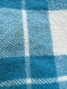 Sea Blue Plaid SINGLE New Zealand Wool Blanket