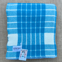 Load image into Gallery viewer, Sea Blue Plaid SINGLE New Zealand Wool Blanket (no label)
