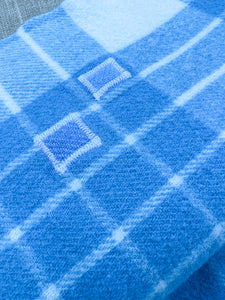 Sea Blue Plaid SINGLE New Zealand Wool Blanket (no label)