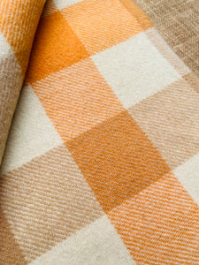 Pastel Mandarin & Taupe SINGLE New Zealand Wool Blanket - Soft!