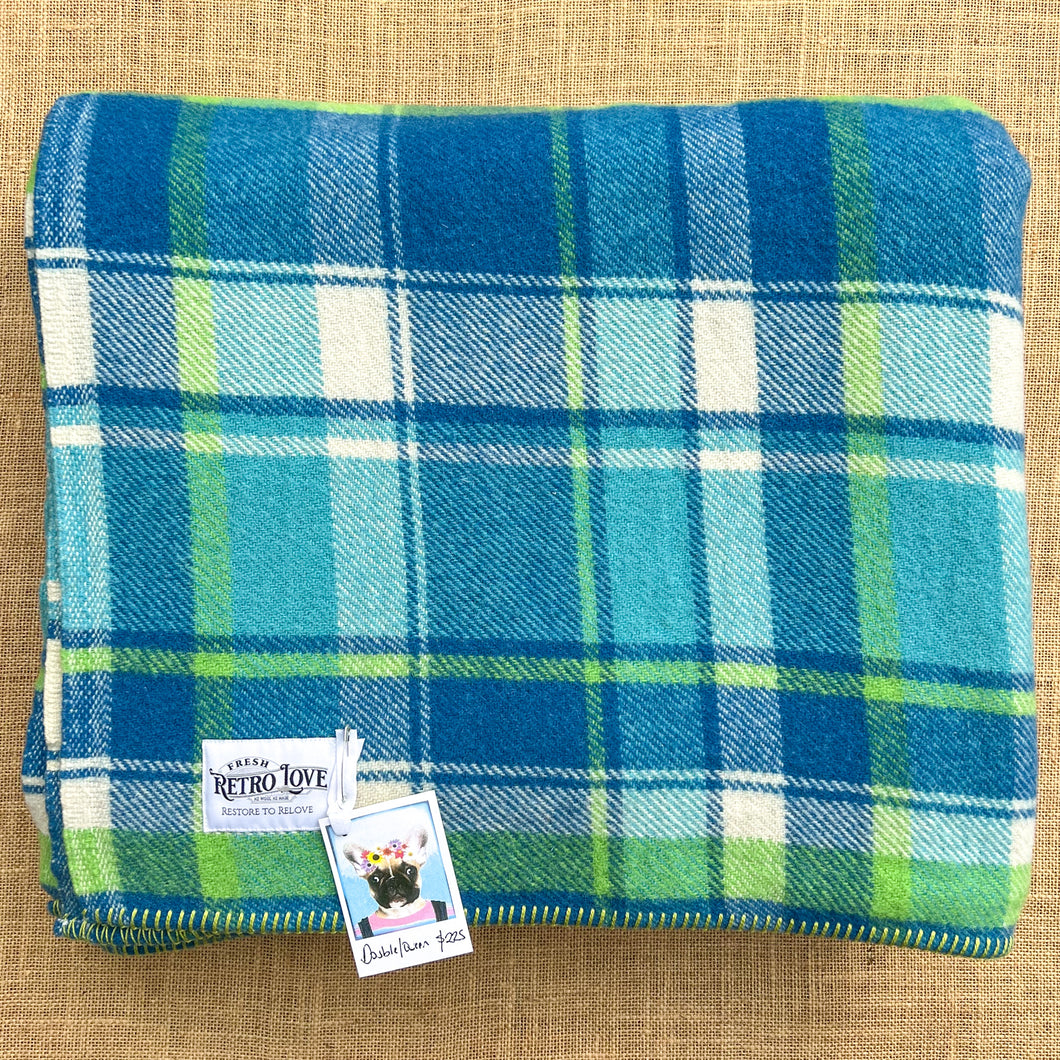 Bold Favourite Blue and Lime DOUBLE/QUEEN New Zealand Wool Blanket