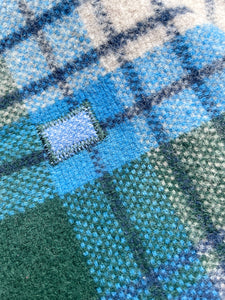 Blue & Green Tartan TRAVEL RUG - 100% Wool ideal for home or car