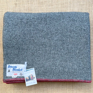 Grey Army Blanket KING SINGLE with Red Stripe New Zealand Wool Blanket