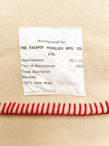 Vintage KAIAPOI CreamSINGLE NZ Wool Blanket - Unique label